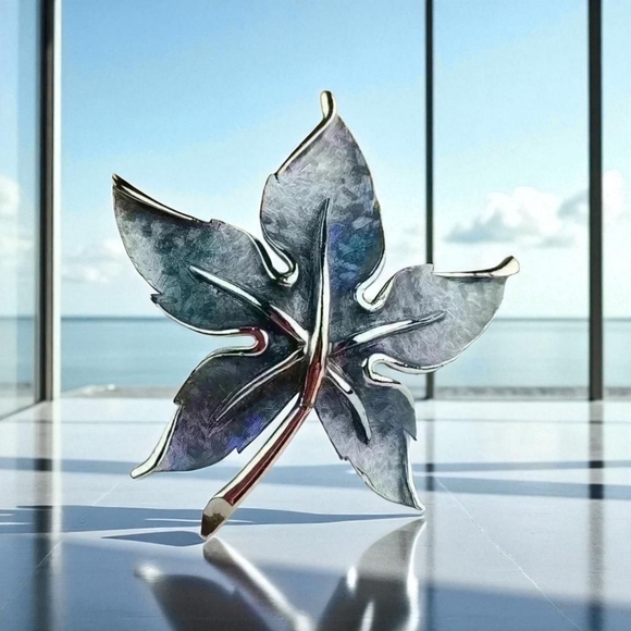 Kramer Brooch silver light blue enamel maple Leaf  brooch Pin - Picture 2 of 11